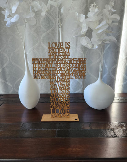 Love is Patient, Love is Kind Laser Cut Verse on Stand - Christian Wedding Decor, 1 Corinthians 13 Inspirational Art,