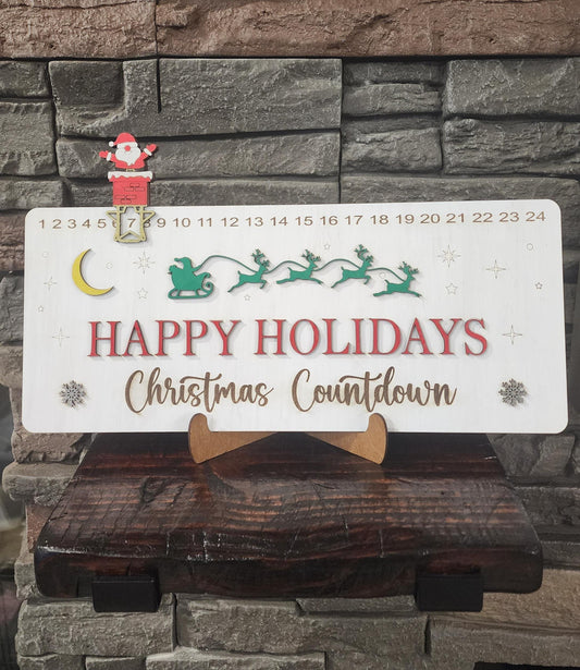 Christmas Countdown Slider Calendar - Festive Holiday Advent Calendar with Santa and Sleigh Design - Holiday Decor