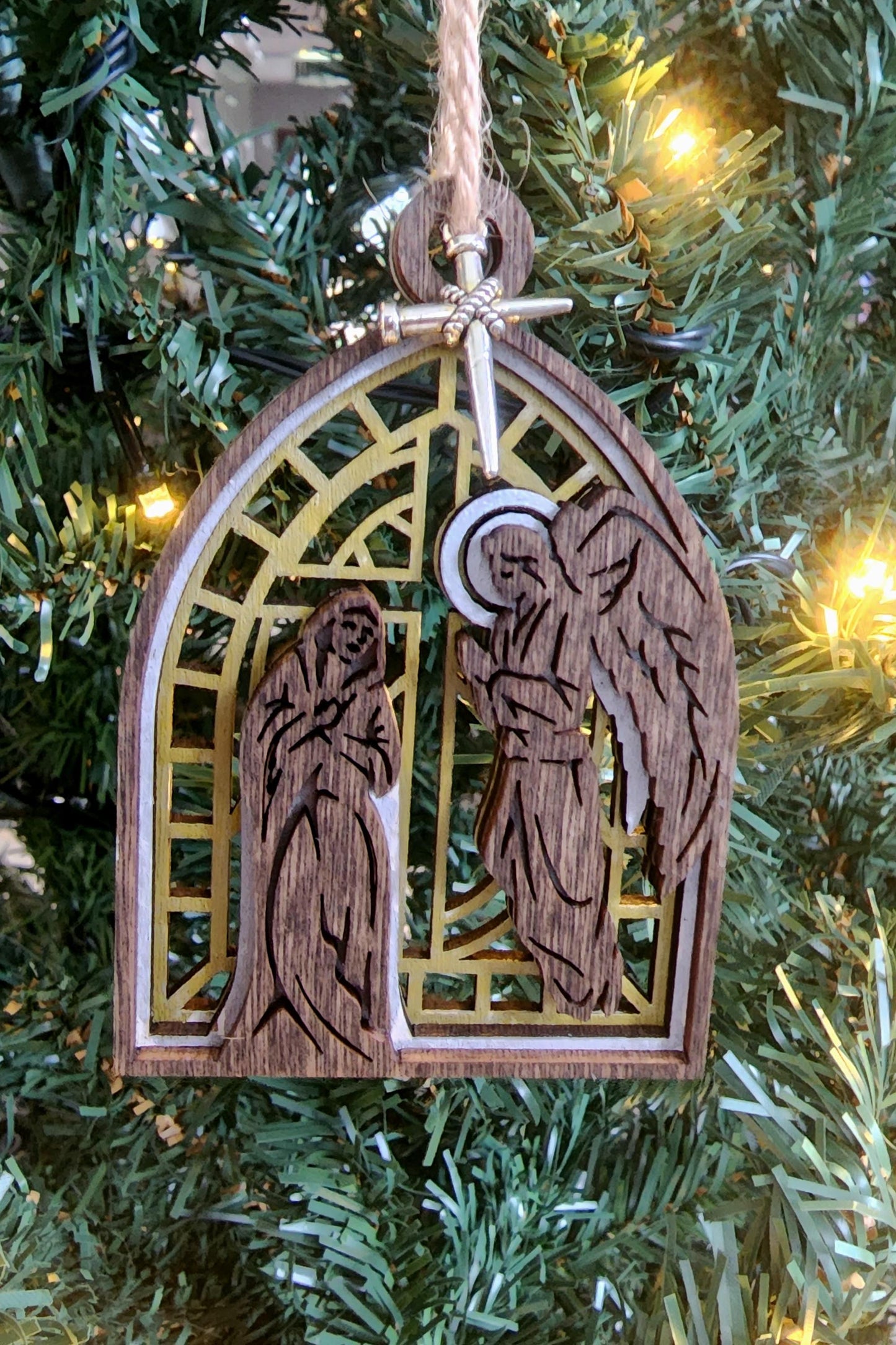 3-Layer Laser Engraved Christian Ornaments - Religious Nativity, Holy Family & Angel Decor,Rustic Wood Christmas Ornaments,Religous Ornament