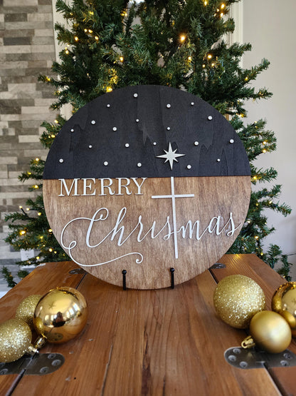 Rustic Merry Christmas Door Hanger - Laser Cut Wood Holiday Decor, Farmhouse Christmas Wall Sign, Holiday Door Hanger, Farmhouse Christmas