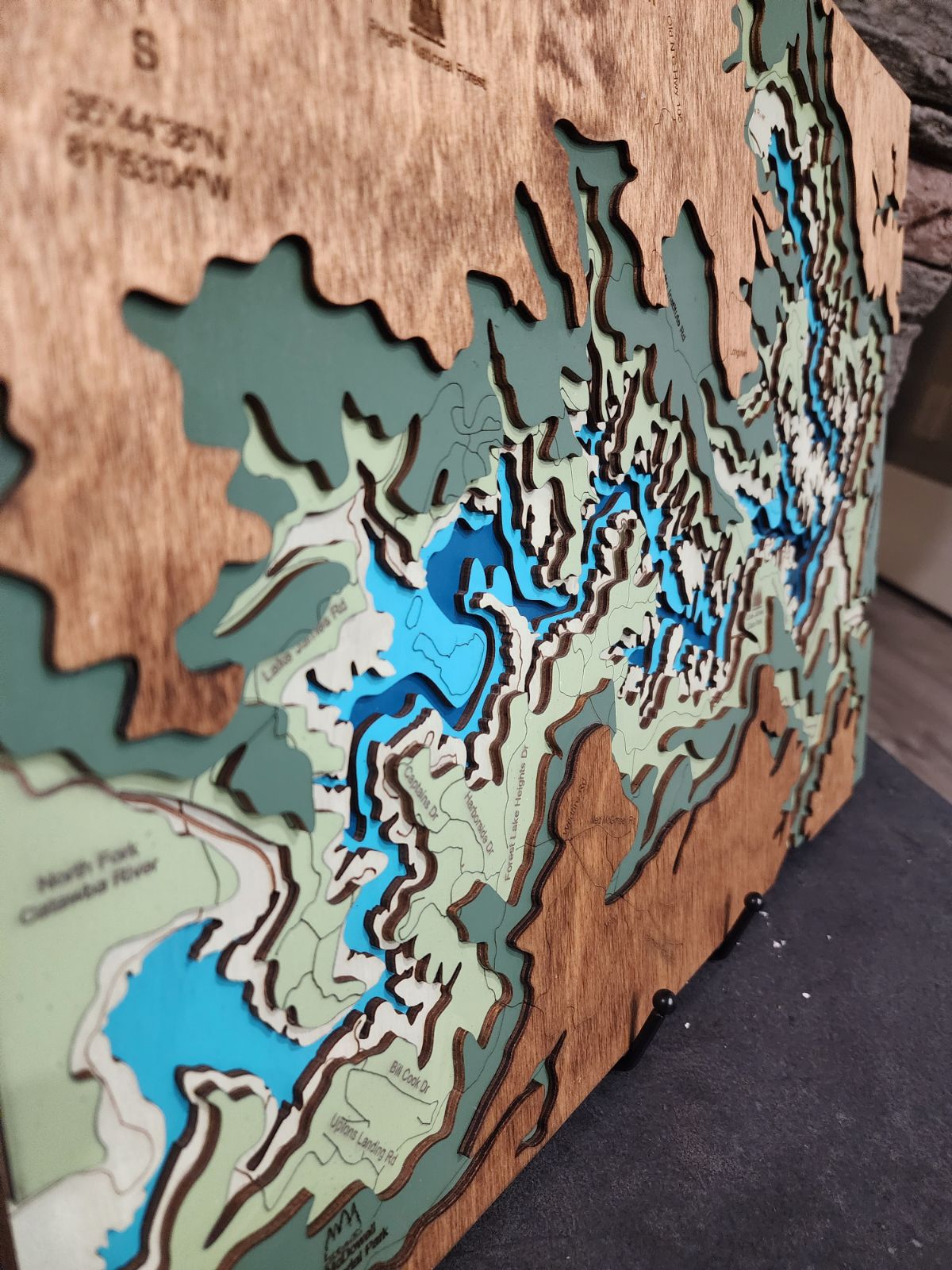 Lake James, NC Topographic Map - 7 Layer Laser Cut and Engraved Wall Art for Lake Lovers