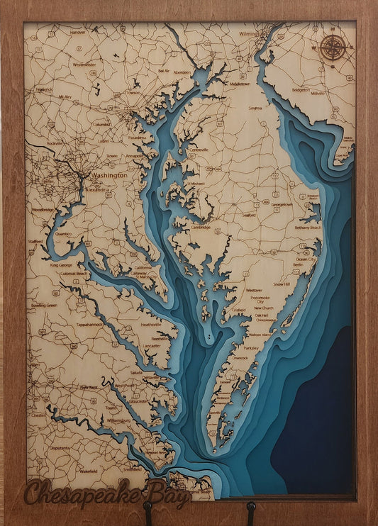 Laser-Engraved Layered Map of Moss Lake, NC – Custom Lake Wall Art