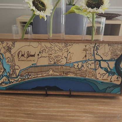 Oak Island NC Bathymetric Map – Layered Wood Nautical Chart
